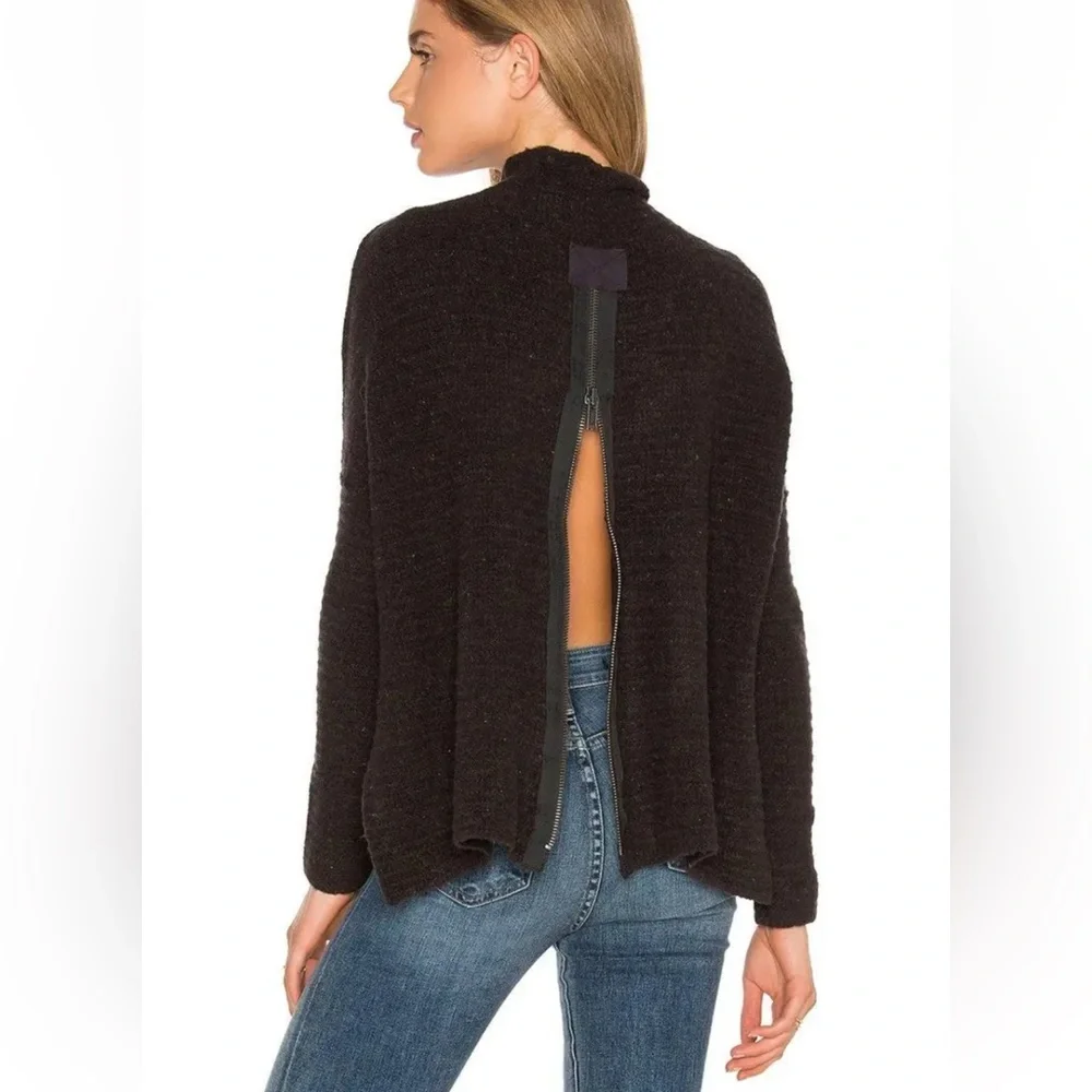 Free People Arctic Fox Sweater XS charcoal wool blend zipper oversized - Picture 2 of 14